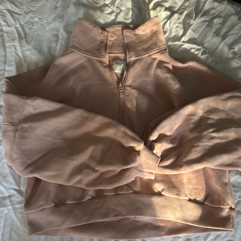 abercrombie cropped pink quarter zip